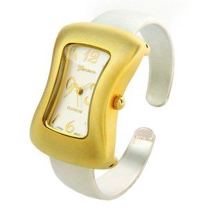 2Tone Melting Shape Case Small Size Women's Bangle Cuff Watch